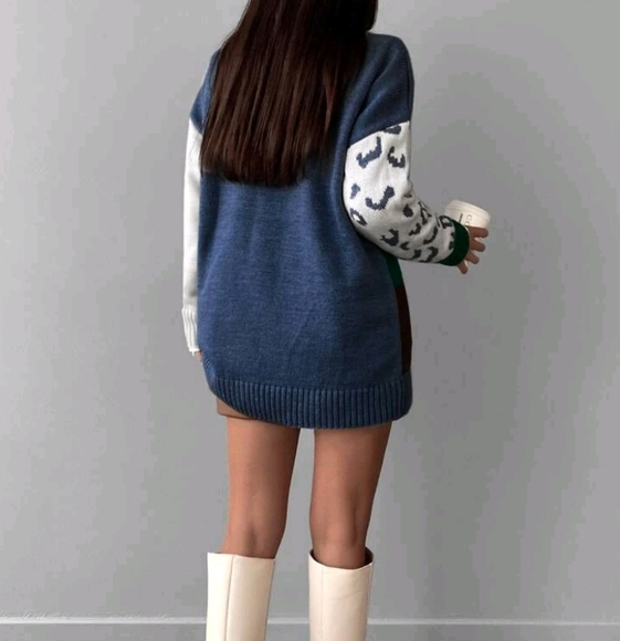 Colorblock Drop Shoulder Sweater Without Shirt - Picture 2 of 4